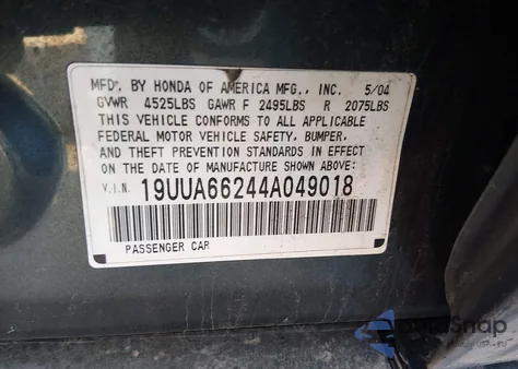 2004 Acura Tl z USA, uszkodzony, nr VIN 19UUA66244A049018